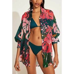 Vitamin A Playa Linen Oversized Shirt Painted Jungle XS Button Down 100% Linen